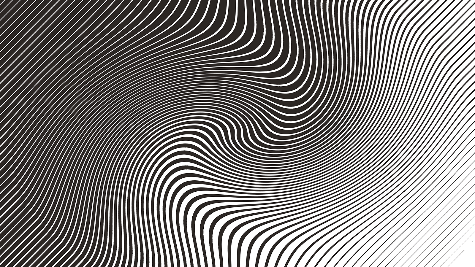 Image is a black and white striped optical illusion swirling pattern